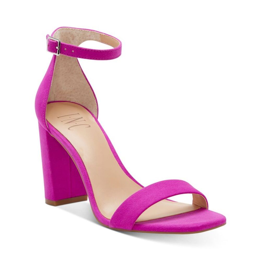 INC Womens Purple Adjustable Padded Lexini Square Toe Block Heel Sandals 6.5 M
